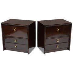 Piano-Finish Pair of Mahogany Night Stands by Paul Frankl