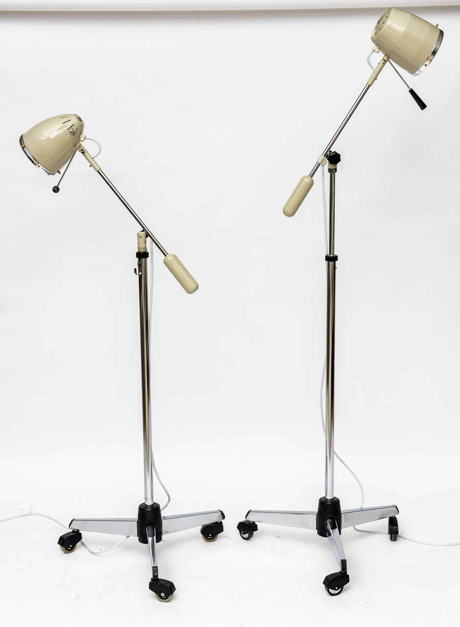 Mid-Century Modern 1960's German Chrome and Enamel Adjustable Medical Floor Lamps