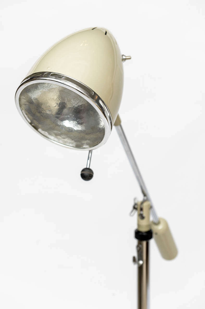 1960's German Chrome and Enamel Adjustable Medical Floor Lamps In Excellent Condition In North Miami, FL