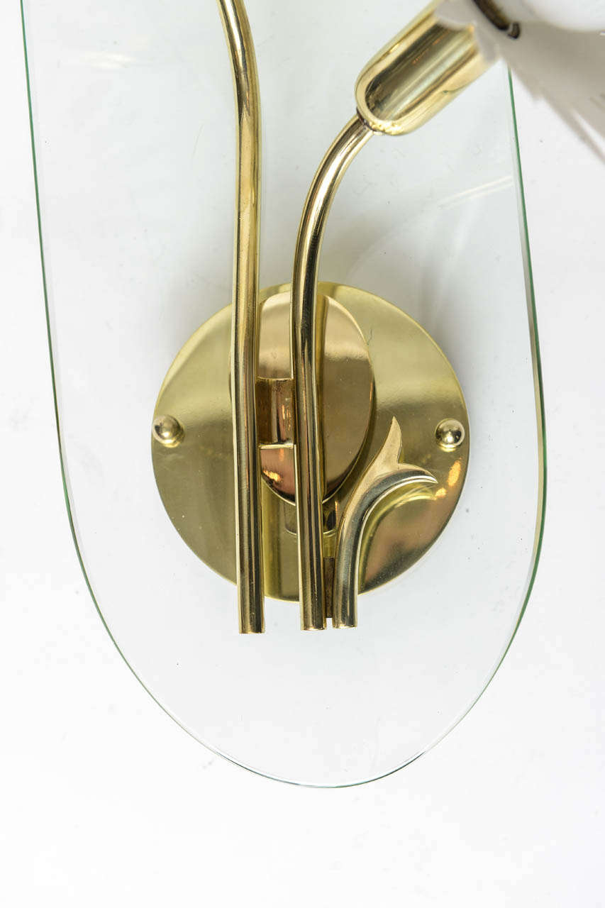 Pair of Italian Brass and Glass Wall Sconces in the Manner of Pietro Chiesa 1
