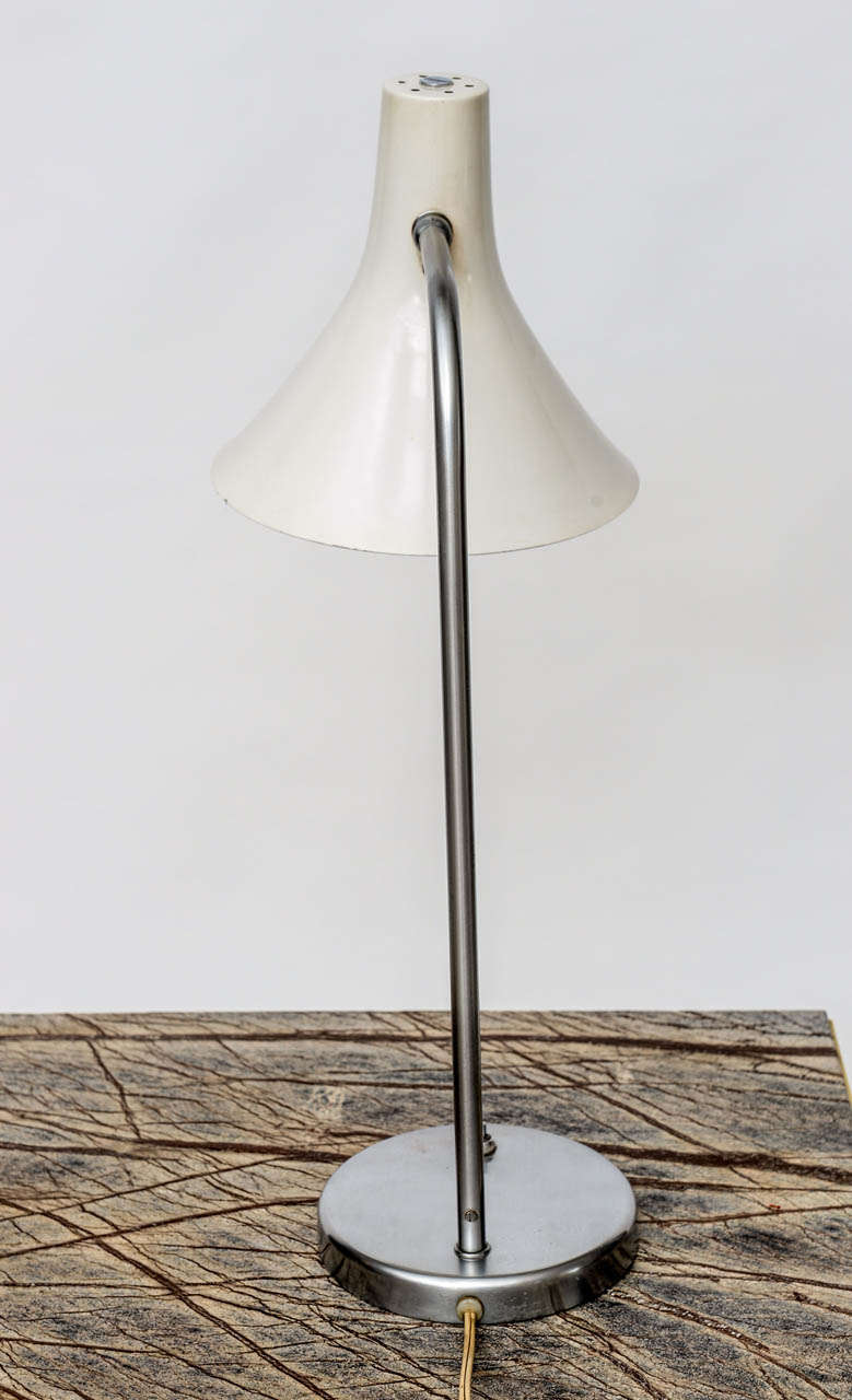 Mid-Century Modern Two  1960's Brushed Nickel and Enamel Table Lamps by Nessen Studios