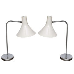 Vintage Two  1960's Brushed Nickel and Enamel Table Lamps by Nessen Studios