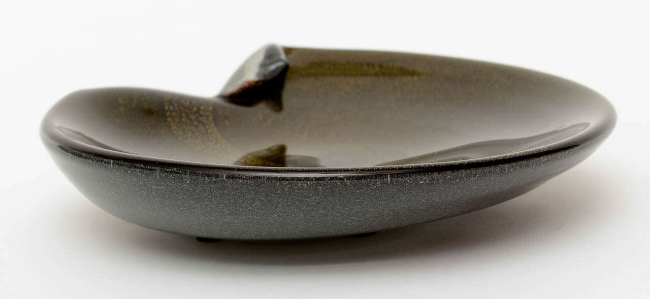 Modern Italian Murano Glass Seguso Pinwheel Gold Aventurine Bowl or Dish