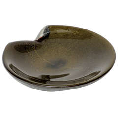 Italian Murano Glass Seguso Pinwheel Gold Aventurine Bowl or Dish