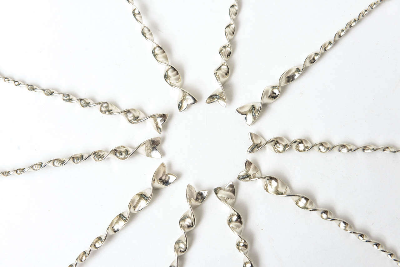 Sterlingsilber Vintage „Twist and Ball“ Cocktail- oder Serviergabeln aus Sterlingsilber S/10  Barzubehör (Amerikanische Klassik) im Angebot