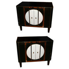 Pair of buffets in black and beige in "opaline".