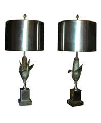 Two 1950s Ear of Corn Lamps by Maison Charles