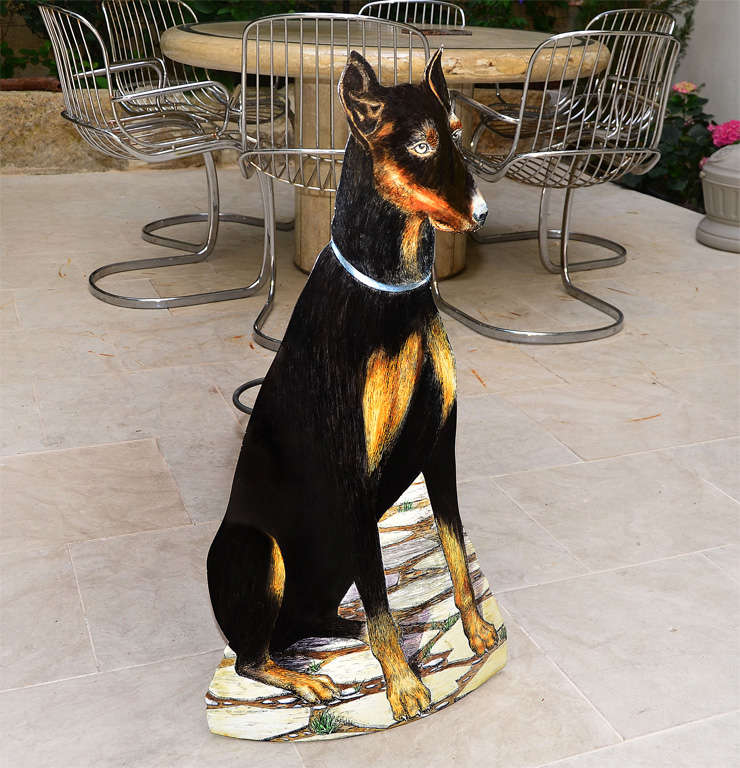 PIERO FORNASETTI  metal Doberman umbrella stands. Trompe l'oeil doberman dog.
Circular label
