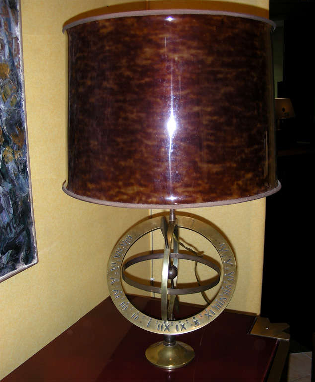 French Astrolabe Lamp with imitation Tortoise Shell Shade