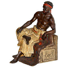 Vienna Bronze Egyptian Man Seated on a Hieroglyphic Throne.