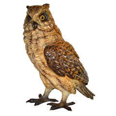 Cold Painted Vienna Bronze Owl by Bergmann Fashioned as Inkwell