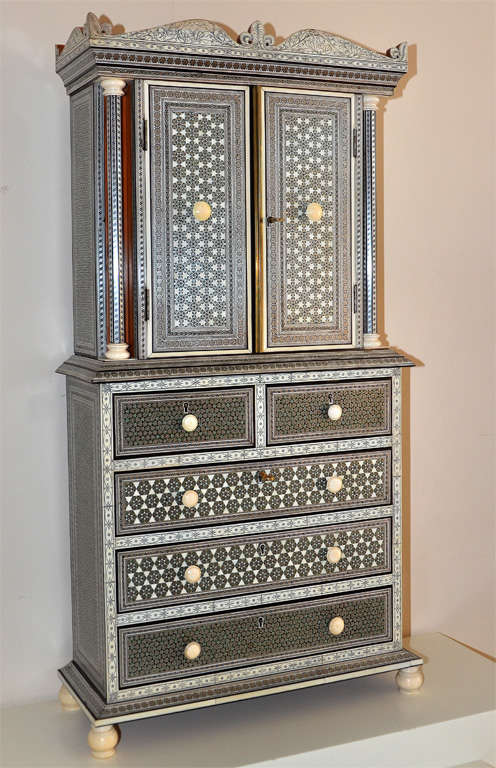Anglo-indian ivory and sadeli micro-mosaic cabinet
Two doors and five drawers.
All locks stamped and inscribed 