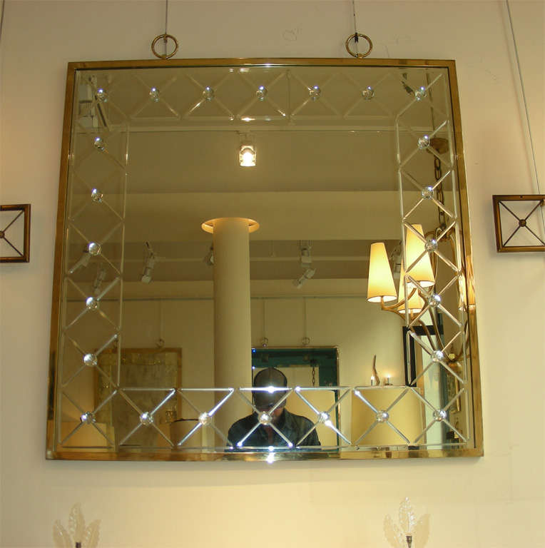 French Engraved Mirror & Rock Crystal Cabochon at Crossing by Andre Hayat For Sale