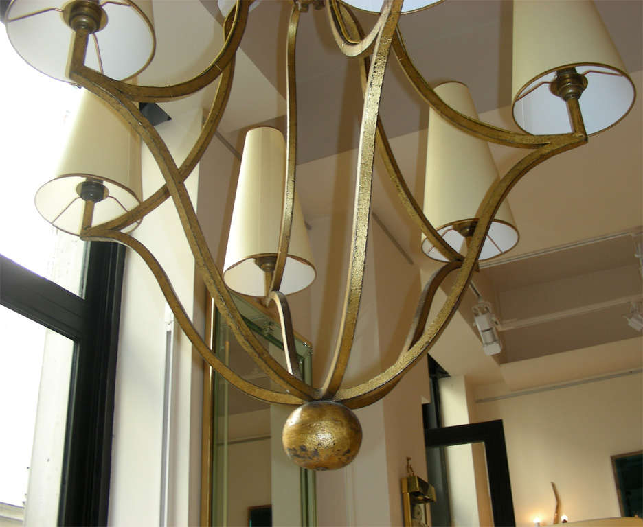 JEAN ROYERE 6 lights chandelier in gold leaf wrought iron 3