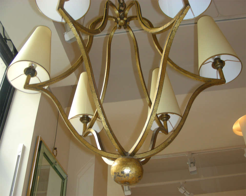 JEAN ROYERE 6 lights chandelier in gold leaf wrought iron 4
