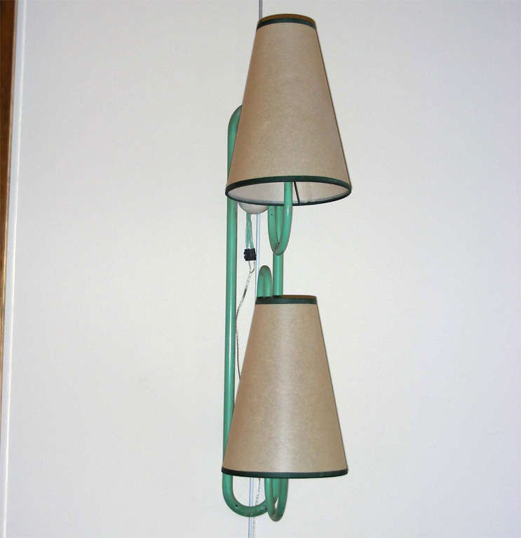 Mid-20th Century JEAN ROYERE rare pale green coloured 2 lights pair of sconces