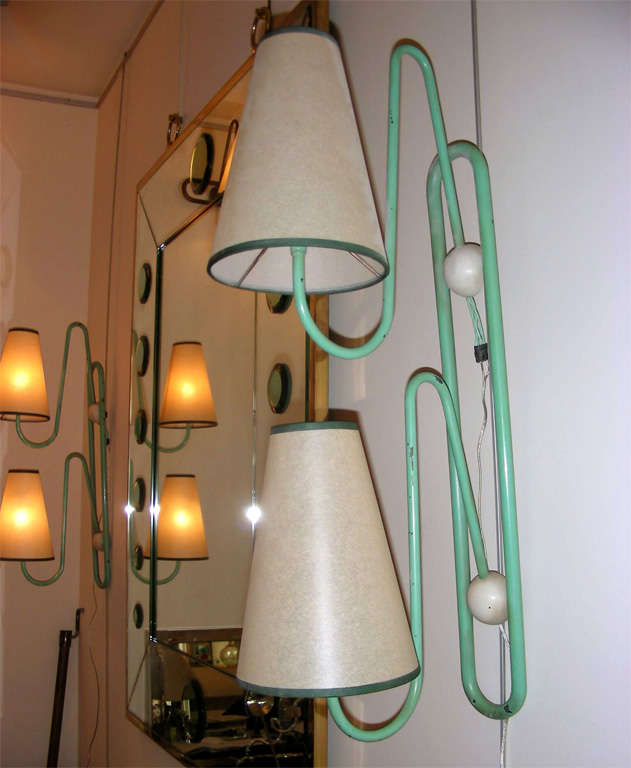 JEAN ROYERE rare pale green coloured 2 lights pair of sconces 1