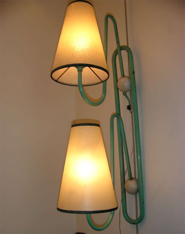 JEAN ROYERE rare pale green coloured 2 lights pair of sconces 2