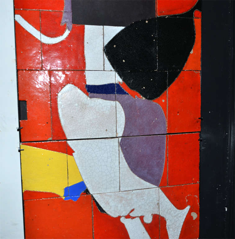 1961 Ceramic Wall Panel by Jean Megard, France In Distressed Condition For Sale In Saint Ouen, FR