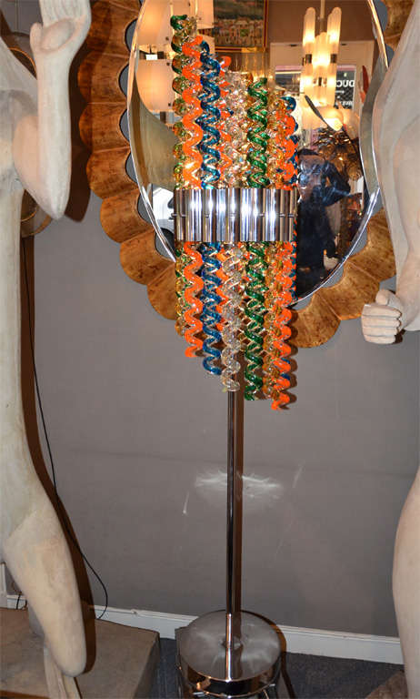 Magnificent 1960' Murano glass and nickeled metal floor lamp.