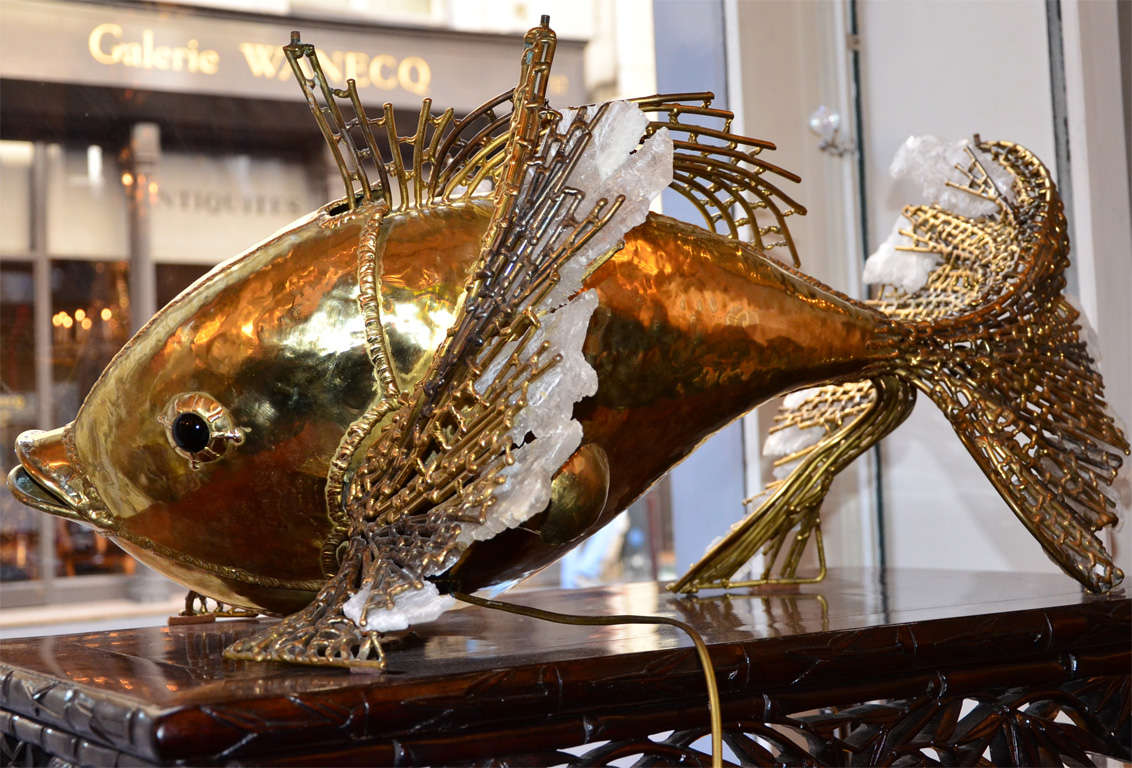 French 1970's lighting fish sculpture by Richard Faure