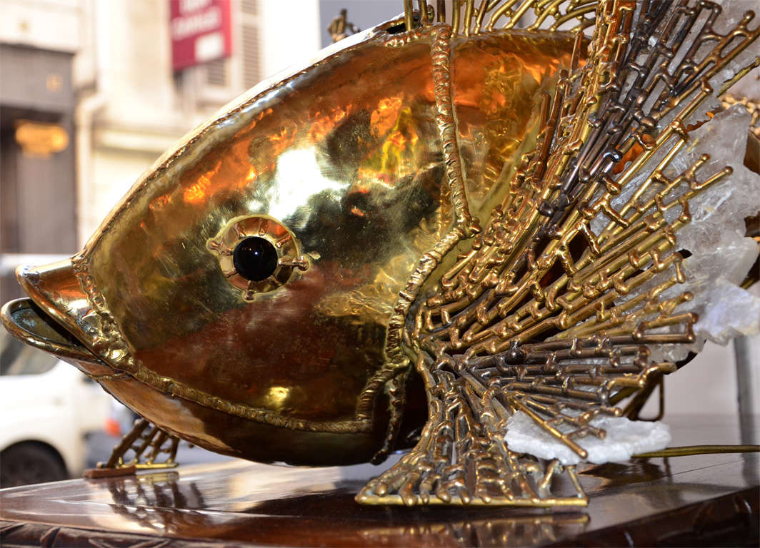 Polished 1970's lighting fish sculpture by Richard Faure