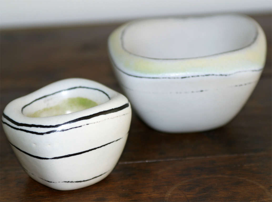 Mid-Century Modern Two Ceramic Bowls by Denise Gatard, France circa 1950