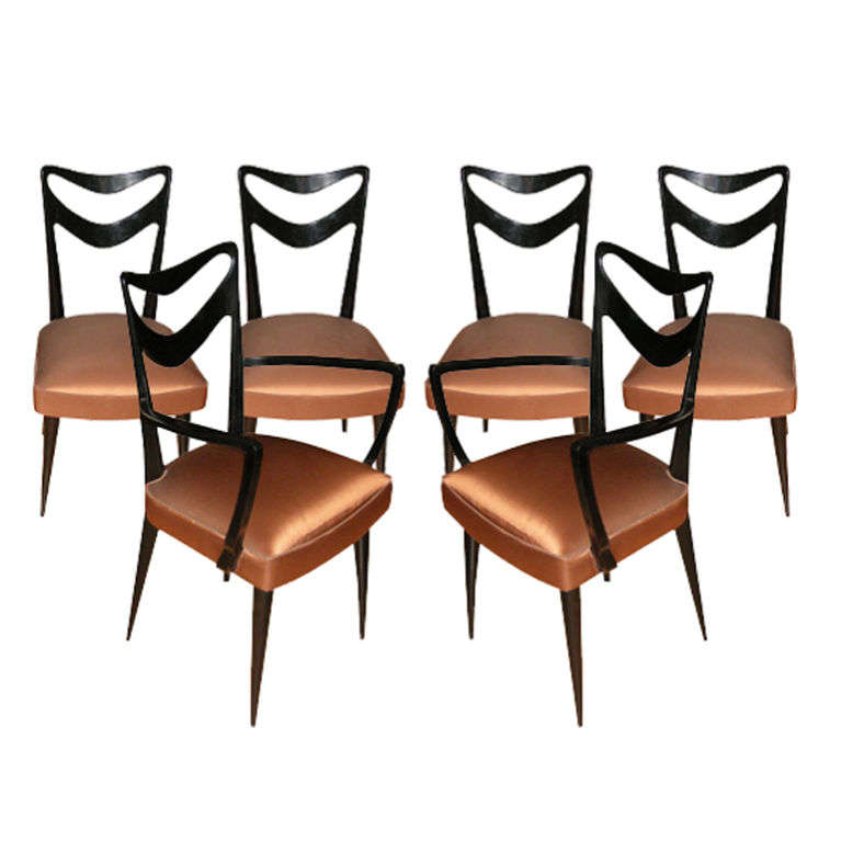 Set of Four Chairs and Two Armchairs, Newly Recovered For Sale