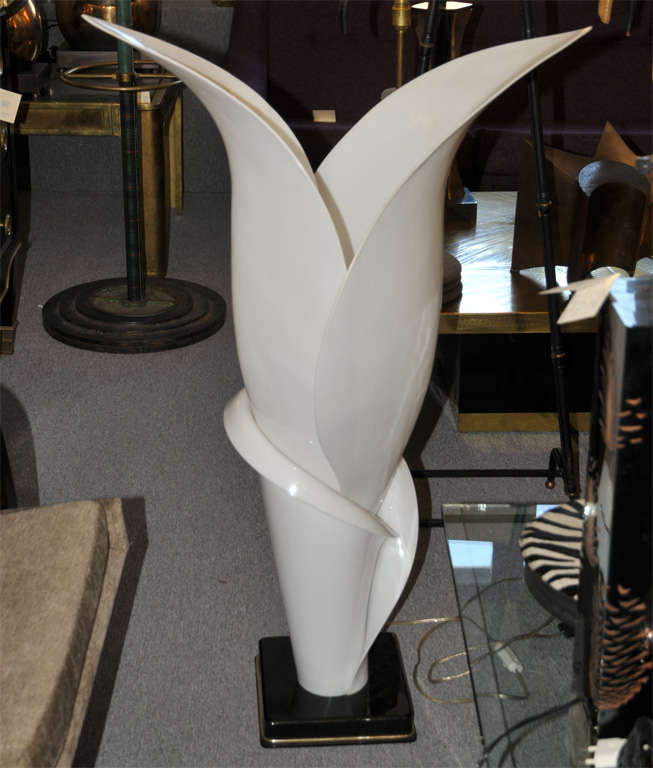 1970s black and white plexiglass flower-shaped lamp by Maison Rougier.