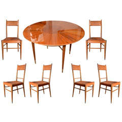 Vintage French Art Deco Round Table and Six Chairs