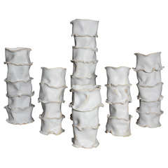 Set of Six Ceramic Vases in Bamboo Shape