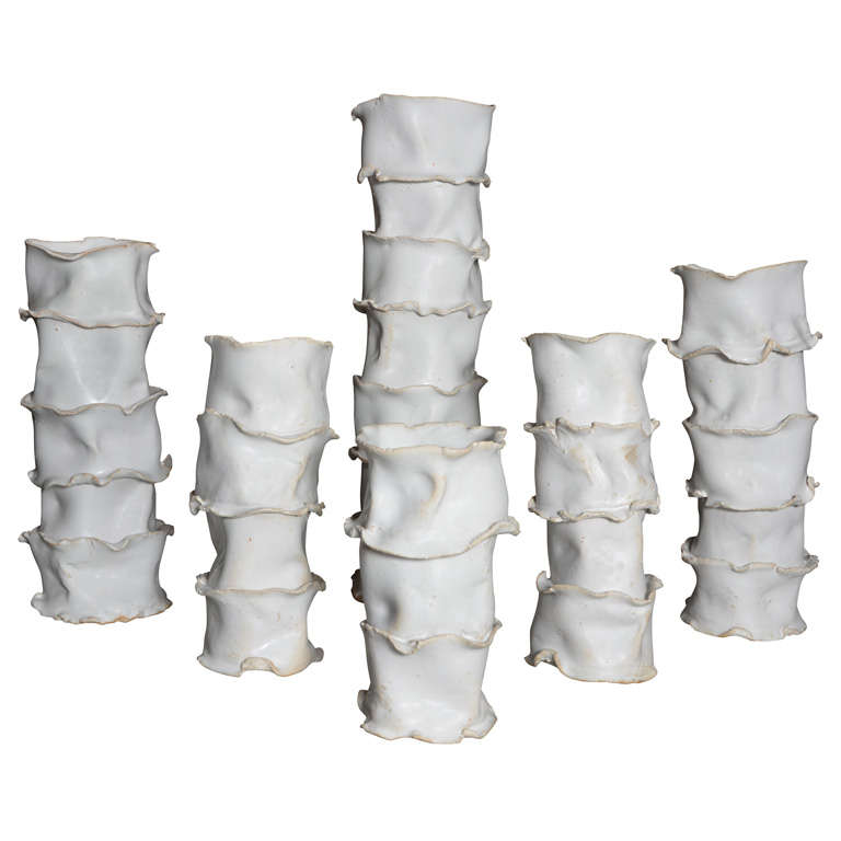 Set of Six Ceramic Vases in Bamboo Shape