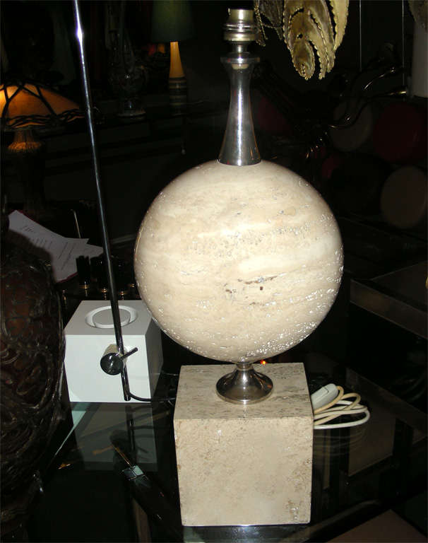 1970s Travertine Lamp by Maison Barbier