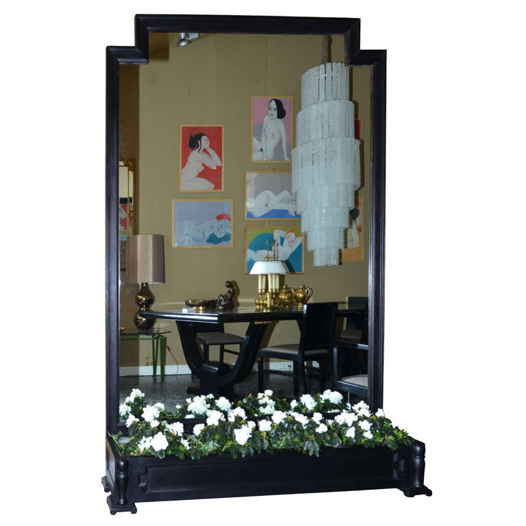 1900 Large planter with mirror in waxed blackened oak. For Sale