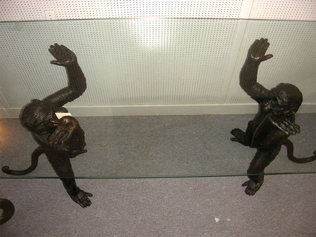 1980s Console Table Supported by Two Bronze Monkeys 2