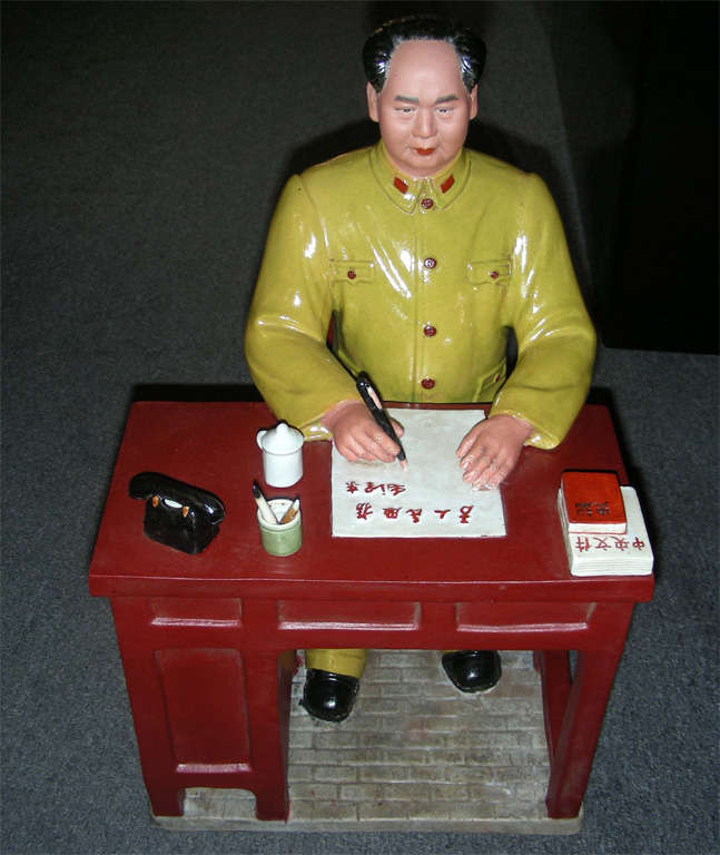 1960s glazed ceramic statuette of Mao Tse Tung sitting at his desk.