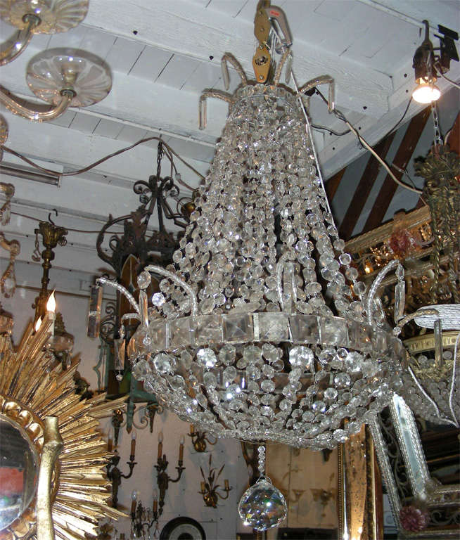 1900s crystal chandelier with a lower hanging ball. No electric wiring.