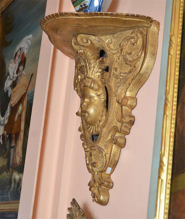 Giltwood Gorgeous  Pair Of Gilded Wood  Wall Consoles For Sale