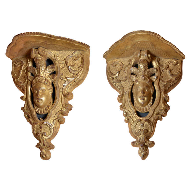 Gorgeous  Pair Of Gilded Wood  Wall Consoles For Sale