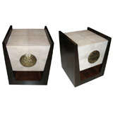 Pair of side tables in palm tree wood and shagreen