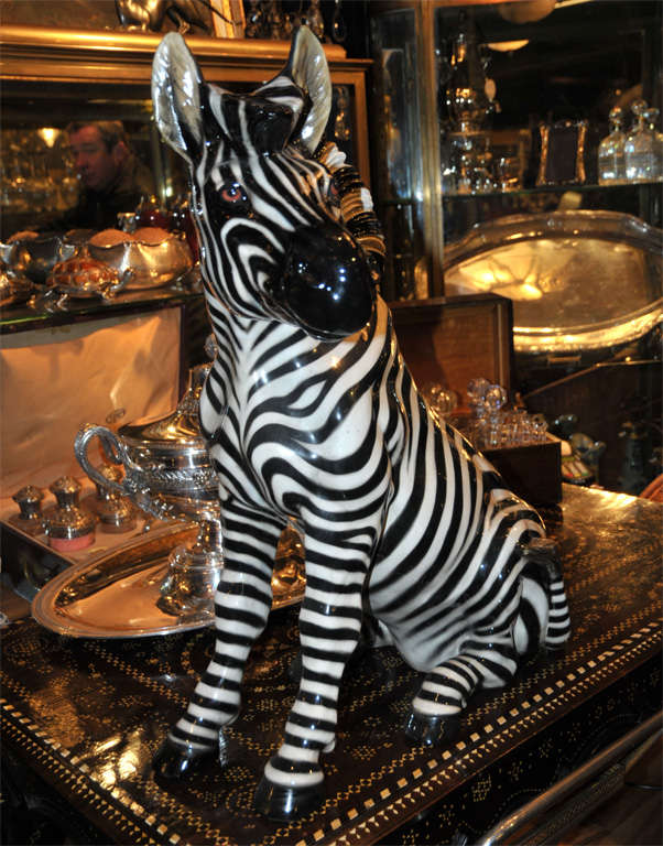 French 1940-1950 Ceramic Zebra For Sale