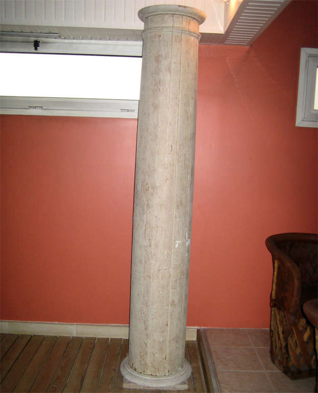 Three early 19th century Swedish columns in gray patinated pinewood. Diameter of shaft 37 cm. Dimensions below are of base.