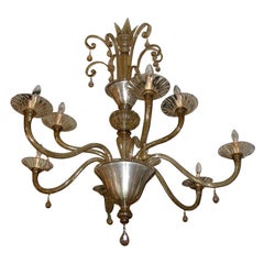 Large 1920s Murano Glass Chandelier by Venini
