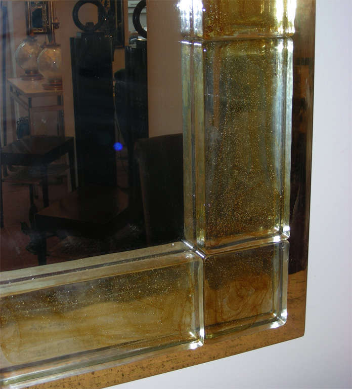 Andre Hayat Mirror with Thick Gold Glass Brick Frame For Sale 1