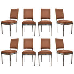 Set of eight brass and steel chairs, by Santangelo.
