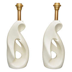 Pair of 1950's Ceramic Lamps in the Style of Jouve