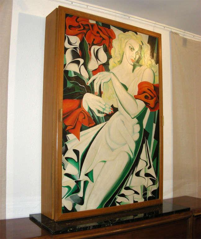 French 1940s Wall Cabinet with a Painting in the Front  by Jack Solal For Sale