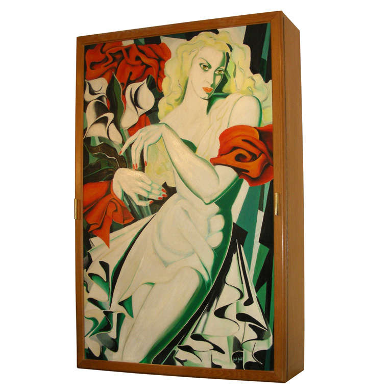 1940s Wall Cabinet with a Painting in the Front  by Jack Solal For Sale