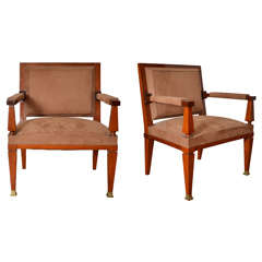 Vintage Pair Of Mahogany Armchairs By André Arbus