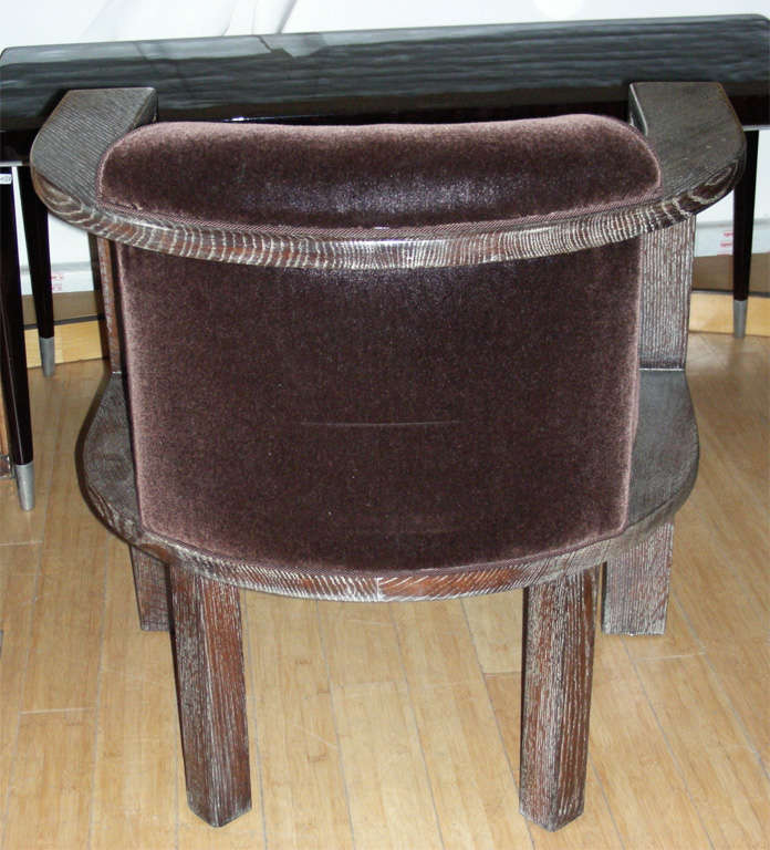 Modernist Architect Armchairs in Cerused Oak and Mohair Velvet For Sale 1